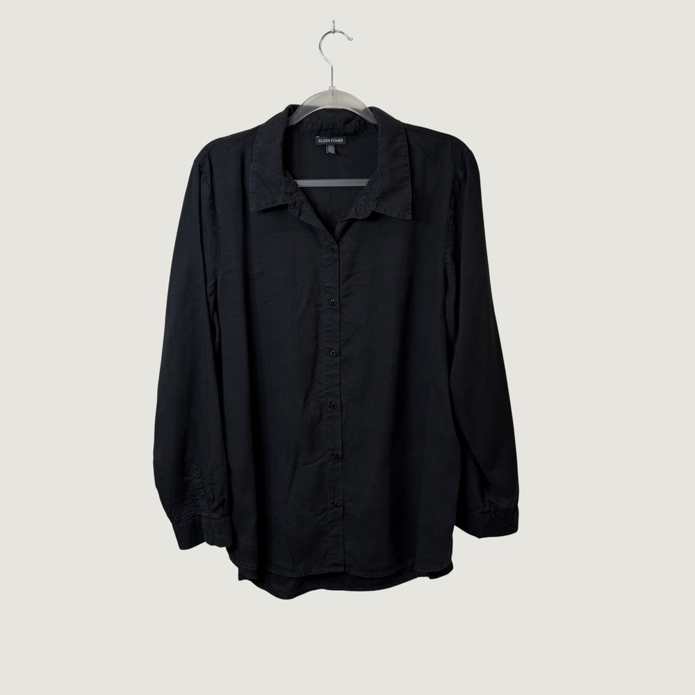 Eileen Fisher Black 100% Tencel Lyocell Button Down Shirt‎ XL Minimalist Capsule